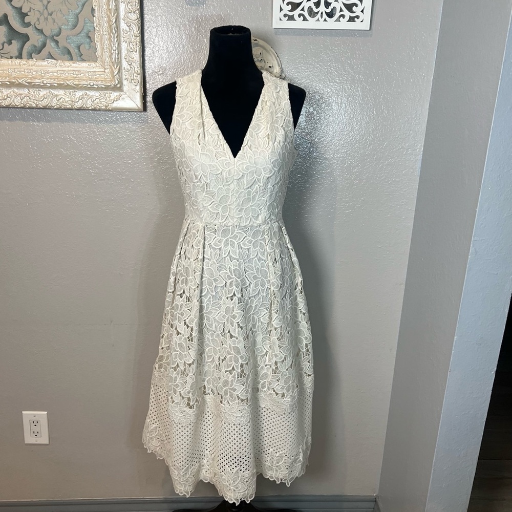 Ann Taylor Cream Floral Lace  Midi Dress